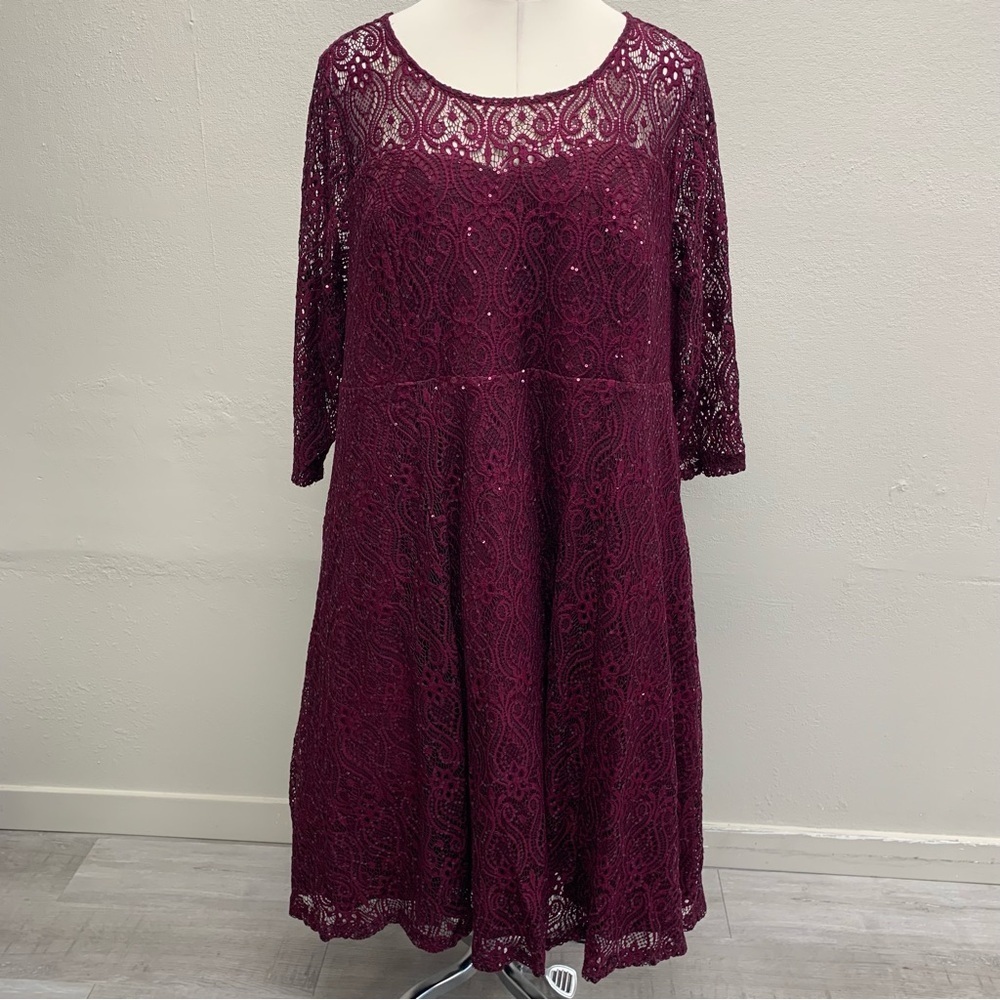 Torrid Merlot Lace and Sequin Midi Dress NWT
